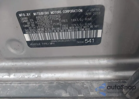 2018 Mitsubishi Outlander Es z USA, uszkodzony, nr VIN JA4AZ3A38JZ057722